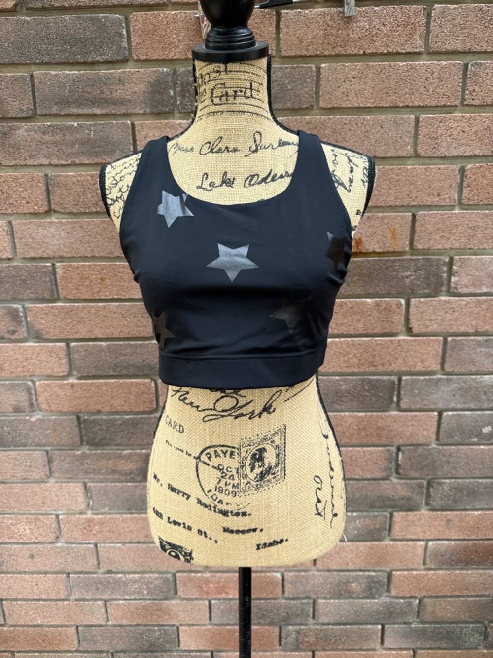 Terez Black Sports Bra with Glossy Star Print Size XL